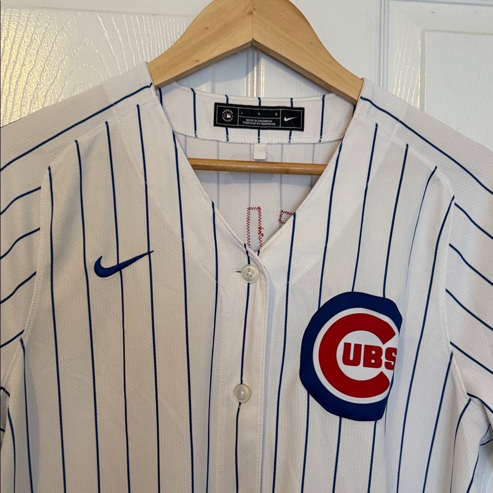 Nike White and Blue Cubs Pinstripe Jersey